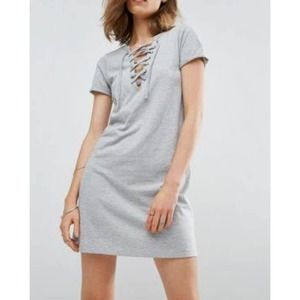 J. CREW | JERSEY KNIT GRAY LACE UP CASUAL SHORT SLEEVE MINI DRESS WOMEN'S XXS